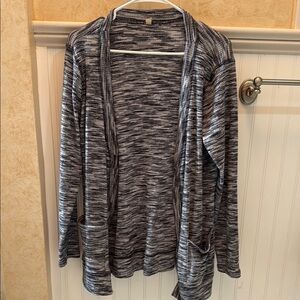 Athleta Black and White Open-Front Cardigan